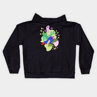 Abstract bird and tropical flowers Kids Hoodie